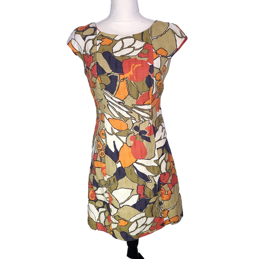 Signature by Bobbie Bee Sheath Dress Short Sleeve Retro Floral Abstract Cotton 6